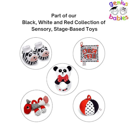 Genius Baby Toys Panda Soft Sensory Toy with Teething Ring for Baby, Attaches to Stroller 8"