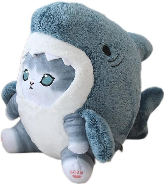 Shark Cat Plush Toy, Cute Fried Shrimp Shark Stuffed Animals Doll (21inch, Blue