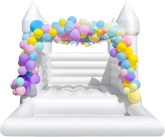 OZIS 10x8x8FT White Bounce House Castle with Ball Pit for Kids, Inflatable White Bounce House with Blower