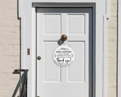 Pigort Funny Baby Sleeping Hanging Sign Plaque, Do Not Knock Or Ring The Bell (12x12inch)(Round-White)