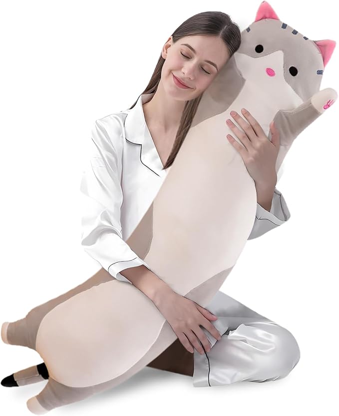 shangman Lovely Plush Cat Doll Cute Cartoon Soft Stuffed Kitten (Grey,110cm/43.3in)