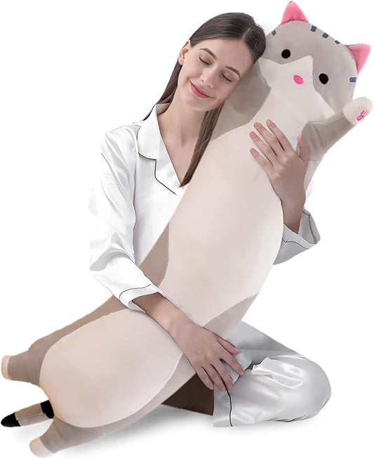 shangman Lovely Plush Cat Doll Cute Cartoon Soft Stuffed Kitten (Grey,110cm/43.3in)