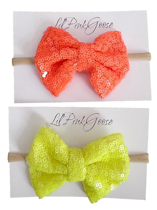 Baby Girls' Neon Glitter Sequins Bow Headbands, Infant to 1 Year 2 Count 1)