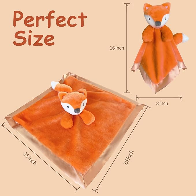Fox Baby Security Blanket Loveys for Babies Boys Girls, 15" Soft Lovies for Babies
