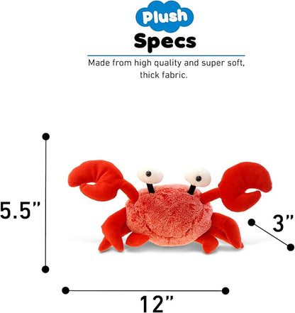 DolliBu Red Crab Stuffed Animal - Super Soft Crab Plush Toy, Cute Crab Ocean Stuffed Animal for Boys and Girls -12 Inches