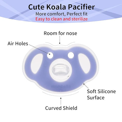 Mombella Koala Pacifiers 0 Months+, Silicone Baby Pacifier for Breastfed Babies 2 Pack