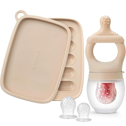SAMiGO Baby Food Fruit Feeder and Breastmilk Popsicle Mold Set, Silicone Fruit Teether 4 Months+