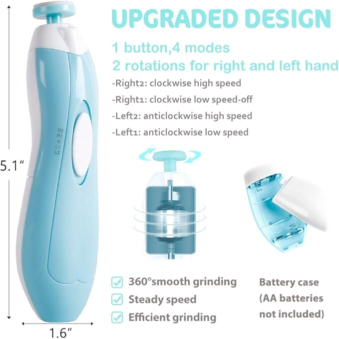 Baby Nail Trimmer Electric Nail File Baby Nail Clippers, 20 in 1 Safe Nail Filer Grinder Kit for Newborn Infant Toddler Kids or Adults Toes Fingernails Care Trim Polish, Led Light and Grinding Heads