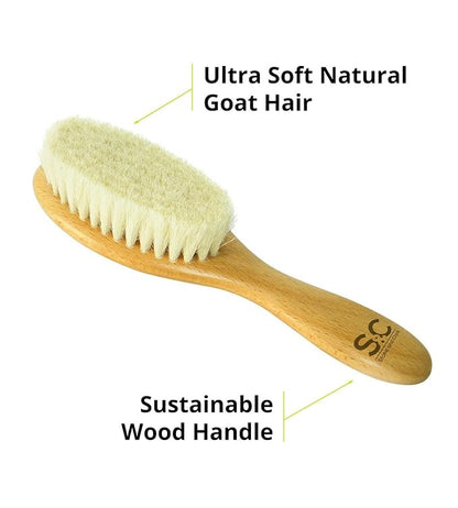 Baby Hair Brush and Baby Comb Set for Newborn, Boy and Girl - Wooden Baby Brush w/Soft Goat Bristles for Cradle Cap - Infant, Toddler Hair Brush, Baby Grooming kit, Soft Hair Brush by Stone & Clark