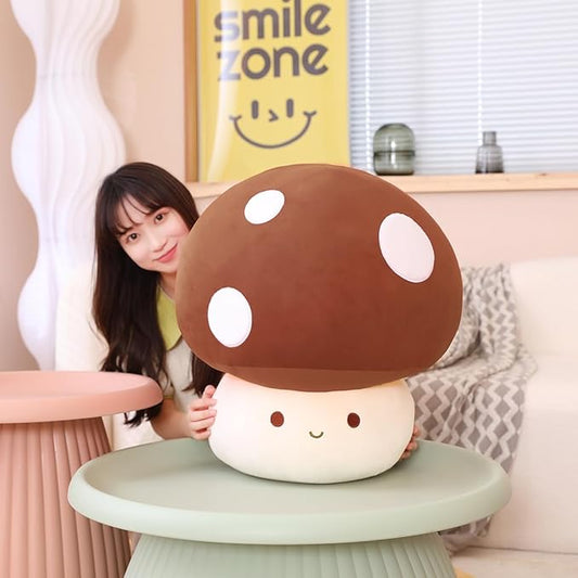 Kawaii Plush Mushroom Toy Pillow, Cute Plushies Mushroom Doll Gift for Kids(Brown 60cm/23.6in)