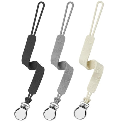 Silicone Pacifier Clip, Seposeve Pack of 3 Baby Pacifier Teether Clip with 4 Texture