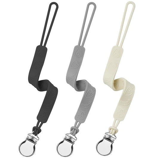 Silicone Pacifier Clip, Seposeve Pack of 3 Baby Pacifier Teether Clip with 4 Texture