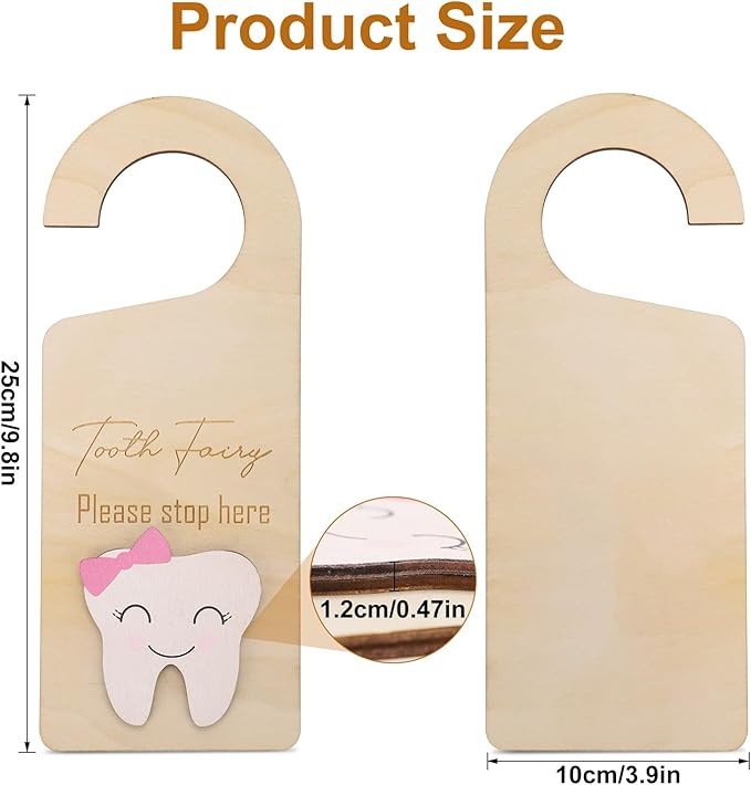 Cute Wooden Tooth Fairy Door Hanger with Money Holder, Comforting Kids with Lost Tooth