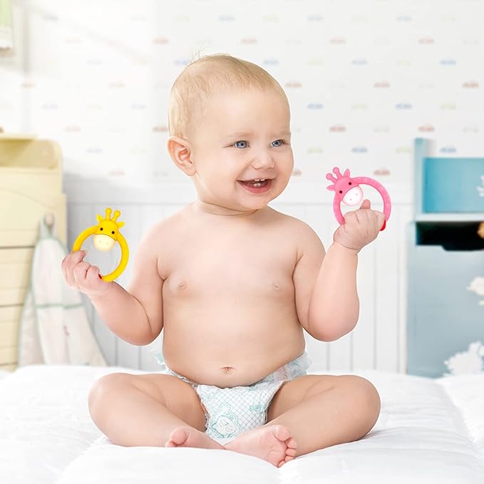 SHARE&CARE BPA Free Silicone Giraffe Baby Teether Toy with Storage Case, for 3 Months Above Infant Sore Gums Pain Relief and Baby Shower