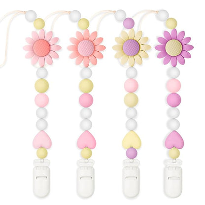 Silicone Pacifier Clip, 4 Pack Pacifier Holder for Boys and Girls