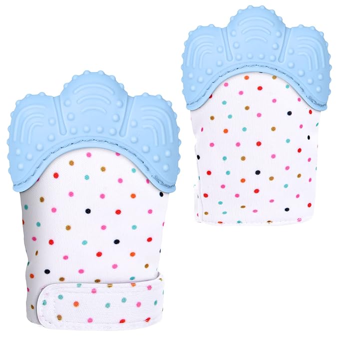 2Pack Silicone Teething Mitt, Soothing Infant Teething Mitten Pain Relief 0-12 Months