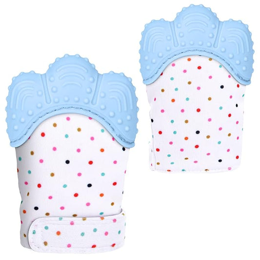 2Pack Silicone Teething Mitt, Soothing Infant Teething Mitten Pain Relief 0-12 Months