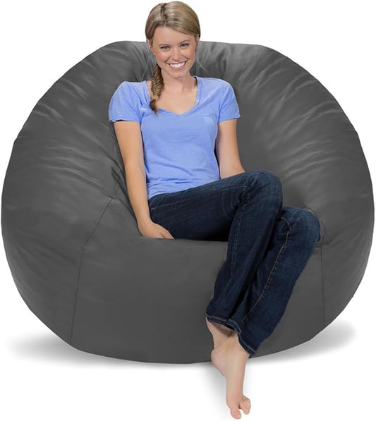 Comfy Sacks Memory Foam Bean Bag Chair, Grey Faux Leather