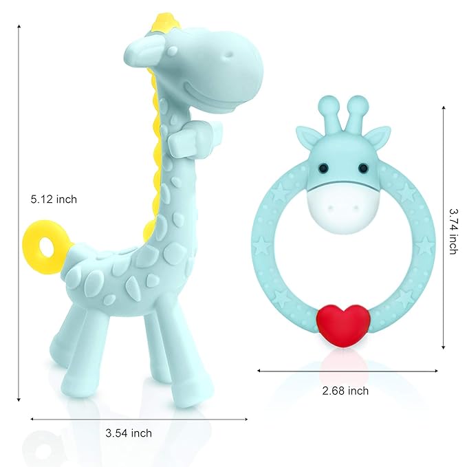 SHARE&CARE BPA Free Silicone Giraffe Baby Teether Toy with Storage Case, for 3 Months Above Infant Sore Gums Pain Relief and Baby Shower