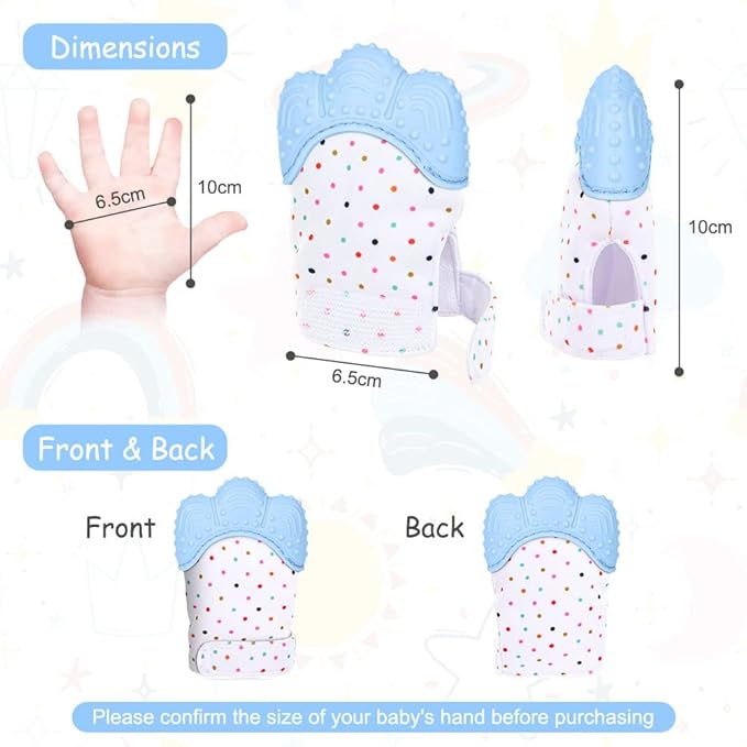 2Pack Silicone Teething Mitt, Soothing Infant Teething Mitten Pain Relief 0-12 Months