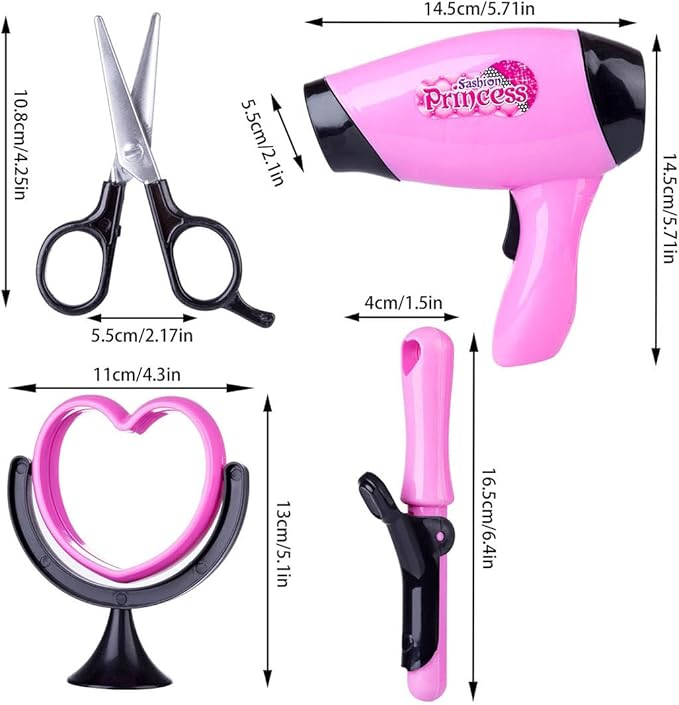 Makeup and Hair Styling Doll Head Toy Kit - 35Pieces Kids Pretend Play Set with Hair Dryer Washable Cosmetics Style Accessories, Makeup Practice Birthday Gifts for Girls