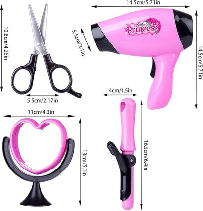 Makeup and Hair Styling Doll Head Toy Kit - 35Pieces Kids Pretend Play Set with Hair Dryer Washable Cosmetics Style Accessories, Makeup Practice Birthday Gifts for Girls