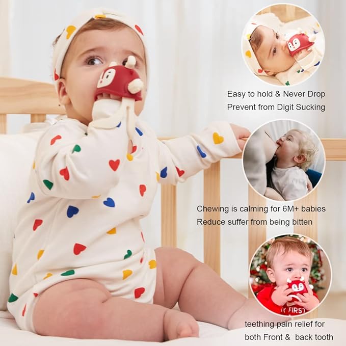 Smily Mia Never Drop Reindeer Silicone Baby Chewing Toy 3M+ Infants,