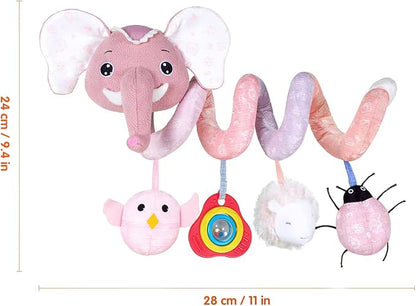 Car Seat Toys, Infant Baby Elephant Fox Spiral Plush Activity