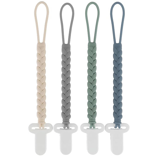 4-Pack Silicone Pacifier Clips with a Woven Rope Shape