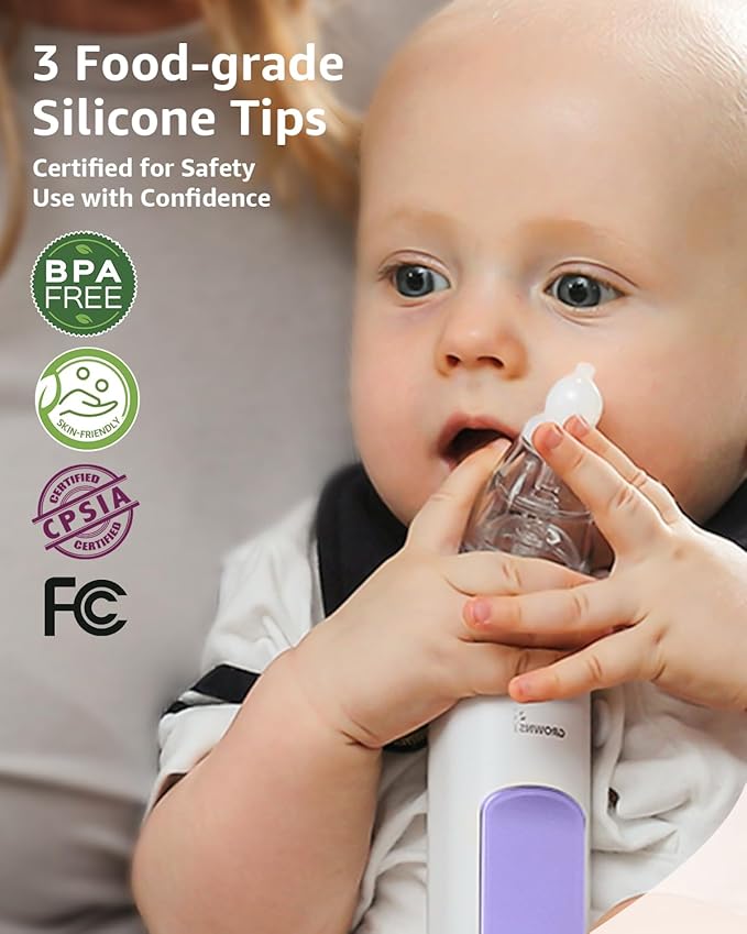 GROWNSY Nasal Aspirator for Baby, Electric Baby Nose Sucker 3 Silicone