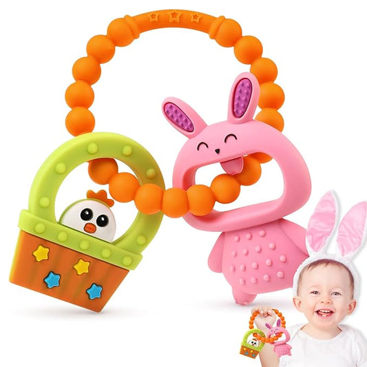 NPET Baby Easter Teething Toy, Cute Easter Basket Hen & 3-12 Months