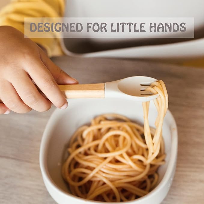 Ginbear Silicone Baby Spoon and Fork Self-feeding, Baby Flatware Sets for Girl, Toddler Feeding Utensils for Child 6 Months+ (Mauve/Pink)