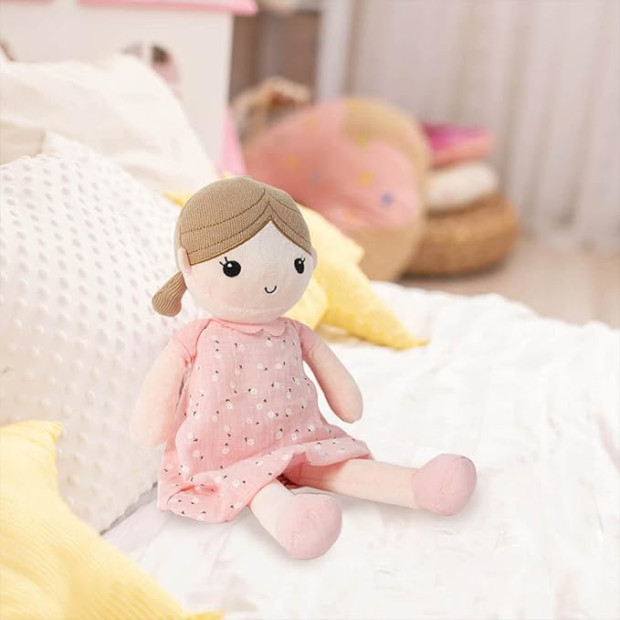 Linzy Toys, Soft Plush Light Pink Blue Emily Rag Doll for Girl 15" My (89835)