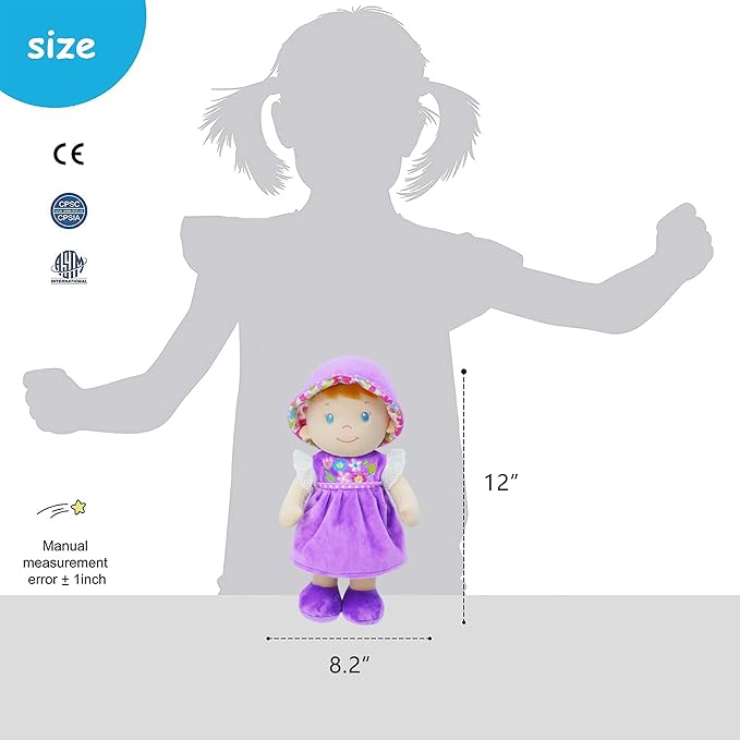 June Garden 12" Soft Dolly Laura - Stuffed Soft Baby Doll Gift for 1 2 3 Year Old Girls