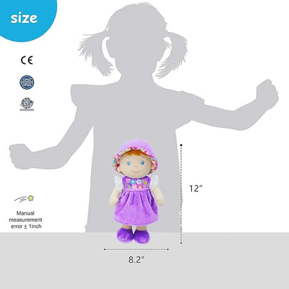 June Garden 12" Soft Dolly Laura - Stuffed Soft Baby Doll Gift for 1 2 3 Year Old Girls