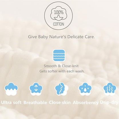 MUKIN Baby Washcloths - Natural Cotton Baby Wipes 10 Pack 12x12 inches