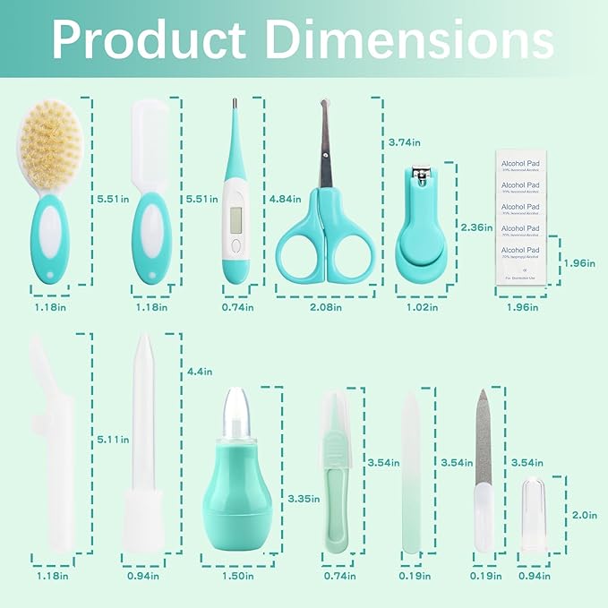 Baby Healthcare and Grooming Kit with Nail Clippers, Scissors (18 in 1, Green)