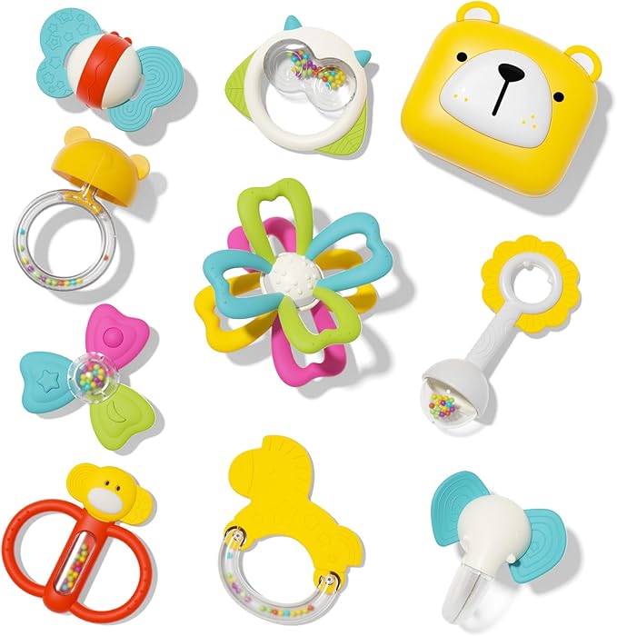 Baby Toys - 9pcs Silicone Baby Teething Toys Teethers, Rattles for Babies 0-6 Months 0-3-6-12 Months
