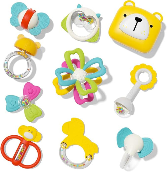 Baby Toys - 9pcs Silicone Baby Teething Toys Teethers, Rattles for Babies 0-6 Months 0-3-6-12 Months