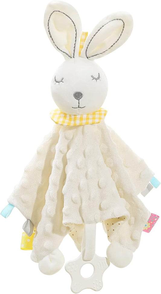 Zooawa Loveys for Babies, Security Blanket Soft Stuffed Animal Bunny Lovey Unisex Lovie Baby Stuff Snuggle Blanket with Tags Teether Bells