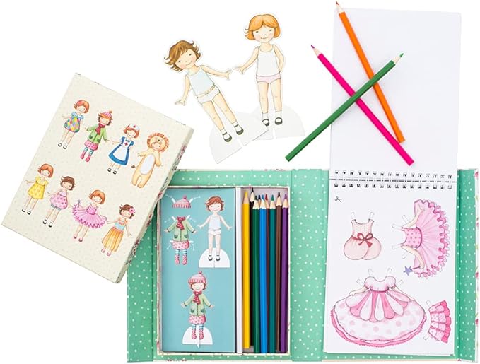 Tiger Tribe: Paper Dolls Kit - Vintage - Design & Dress 2 Paper Dolls, Includes Clothes You Color in, Colored Clothes, Stickers & Colored Pencils