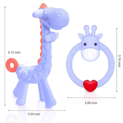 SHARE&CARE BPA Free Silicone Giraffe Baby Teether Toy with Storage Case, for 3 Months Above Infant Sore Gums Pain Relief and Baby Shower