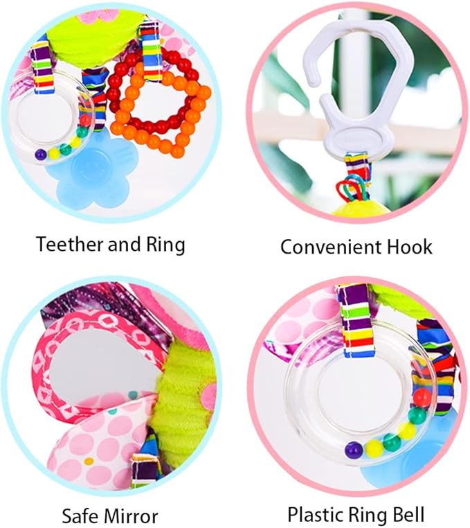 Baby Car Seat Stroller Plush Hanging Rattle Toys Newborn Crib Bed Around Toy with Teether Rattle Sound for 0-3 Years Old (Butterfly)