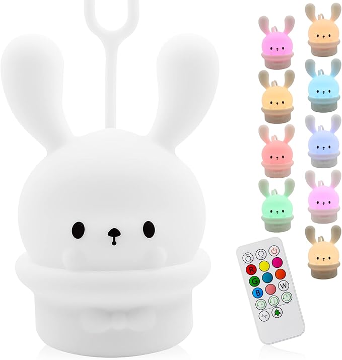 Night Light for Baby Cribs - Portable Rechargeable Led Light Up Toddler Bed Room Hanging Nightlight With Timing & Dimming Function 9 Colors Changing Eye Caring Travel Essentials Soft Silicone BPA Free