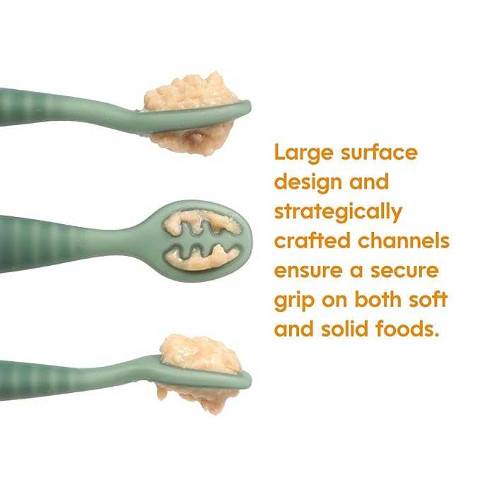 NumNum Baby Spoons Set, Pre-Spoon GOOtensils for Kids Aged 12+ Months - First Stage, Baby Led Weaning (BLW) Spoon - Self Feeding, Silicone Toddler Food Utensils - 1-Pack, 2 Spoons, Beige