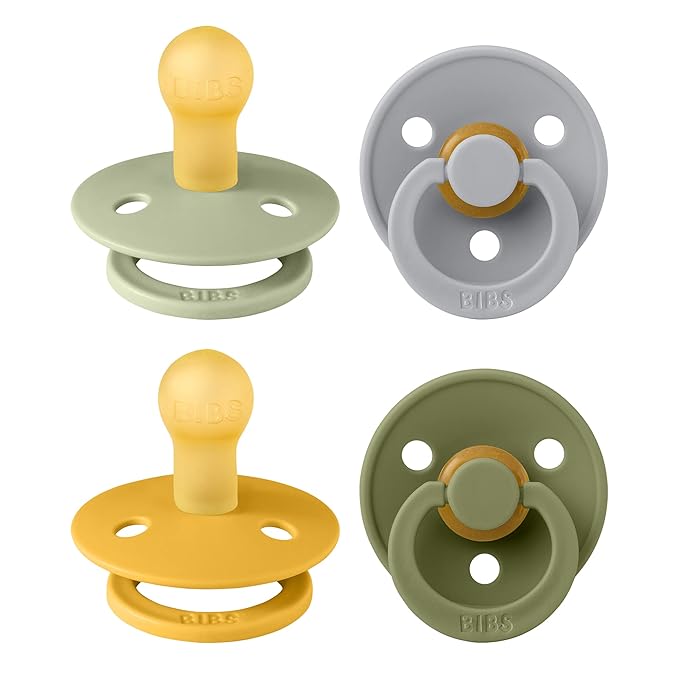 BIBS Pacifiers - Colour 4 Pack | Round Nipple Baby Pacifier 0-6 Months
