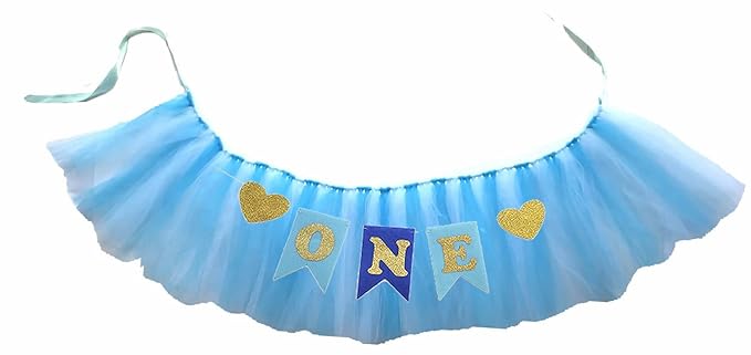 Blue 1st Birthday Boy Baby High Chair Tutu Decoration and