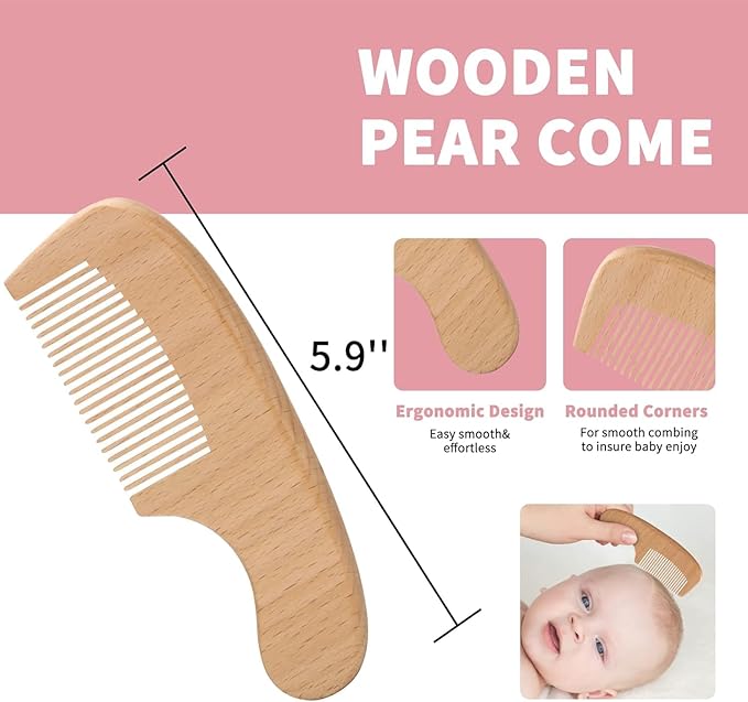 Goat Baby Hair Brush Set, Wooden Comb Massage Scalp Comb