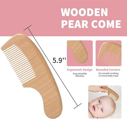 Goat Baby Hair Brush Set, Wooden Comb Massage Scalp Comb