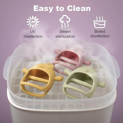 Silicone Baby Teether Toy’╝īDust-Proof Infants Chew Toys & Soothing Pacifier 2-in-1’╝īAnti-Dropping Silicone Pacifier(2 Packs)